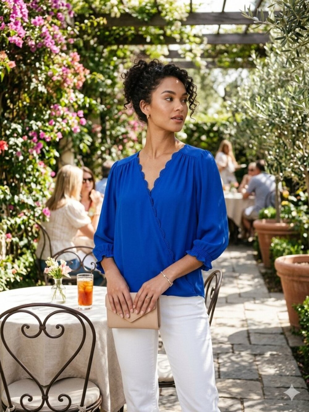 UMGEE Women's V-Neck Scalloped Blouse